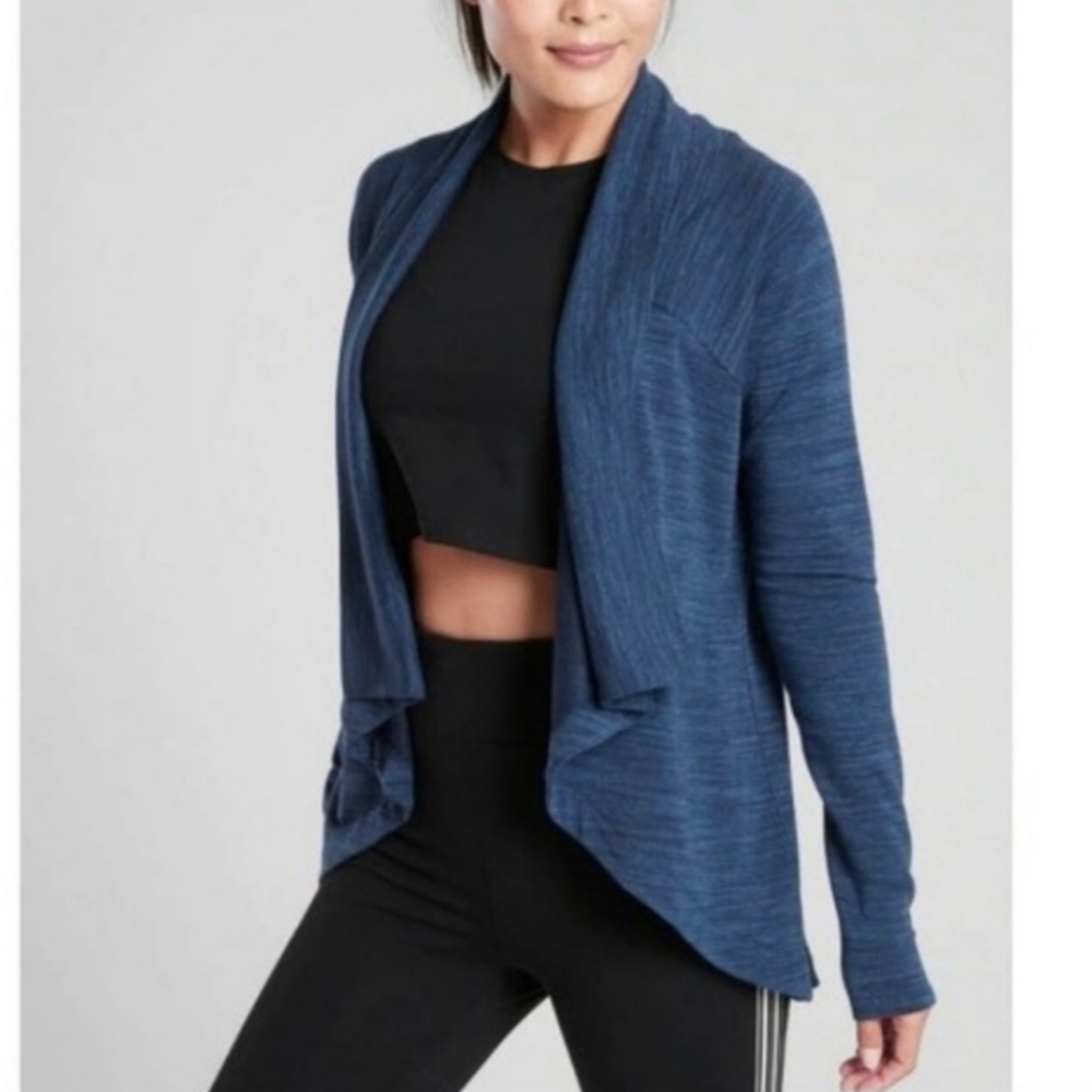 Athleta Nirvana Two Way Cardigan Womens Small Open Front Yoga Lounge Sweater